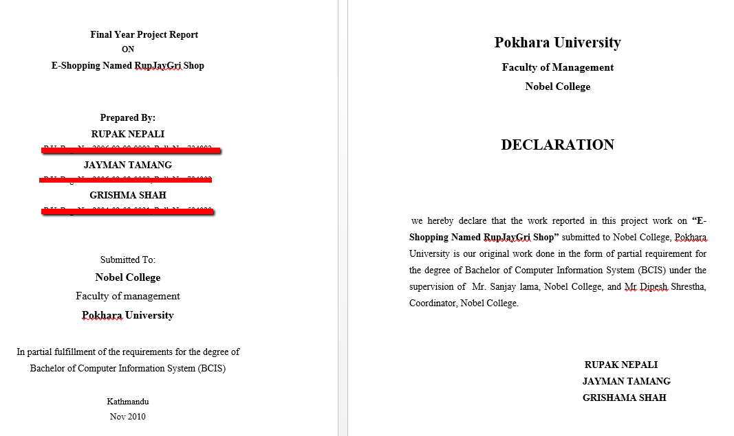 Featured image for Final Year Report on E-shopping Title page of the report Part I