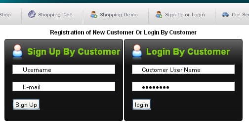 signup process at the eshopping project
