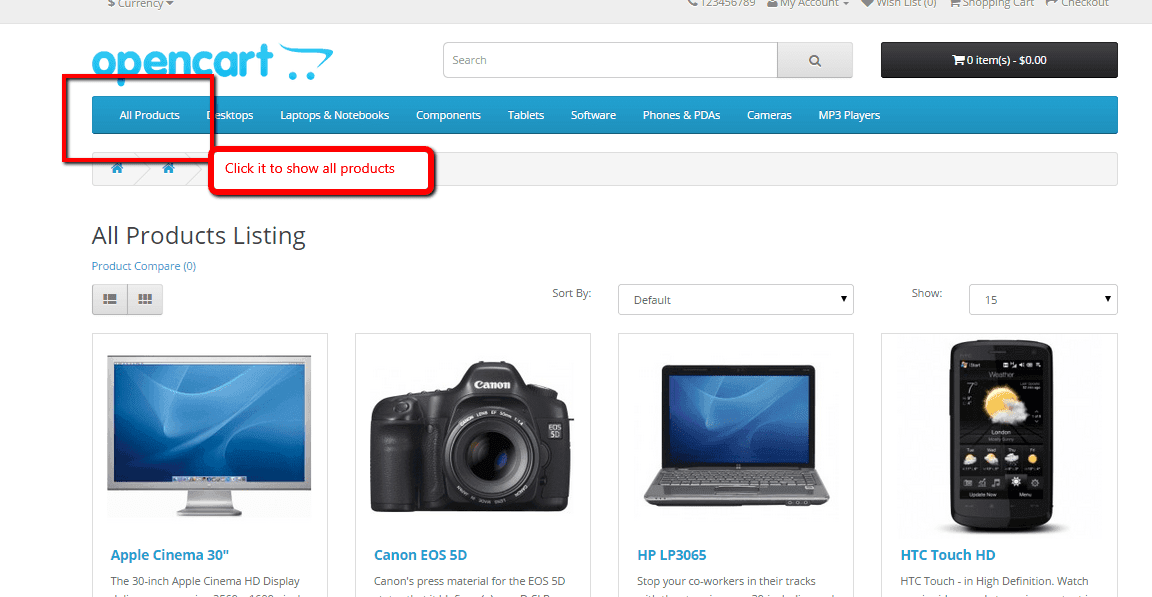 show all products opencart module