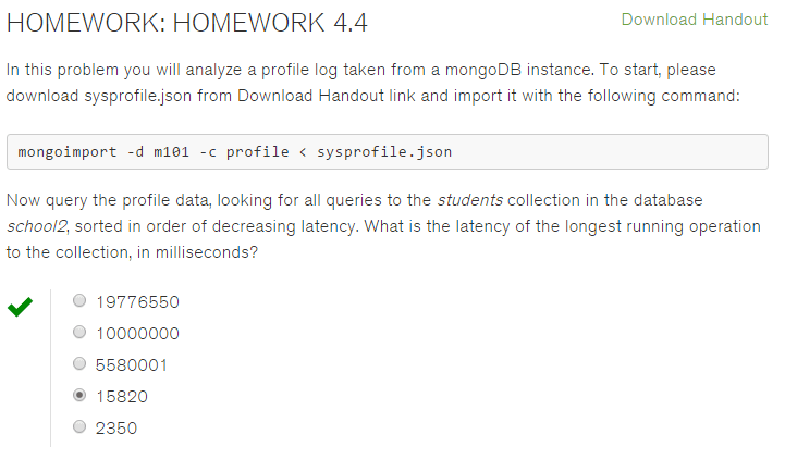 Featured image for The solution to HOMEWORK 4.4 M101JS: MongoDB for Node.js Developers
