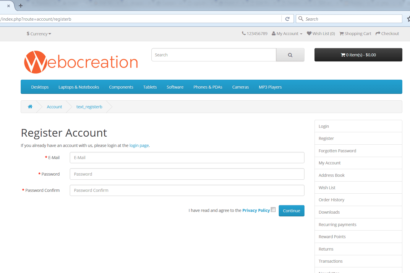 Featured image for Separate register form containing email and password only in OpenCart 2.2