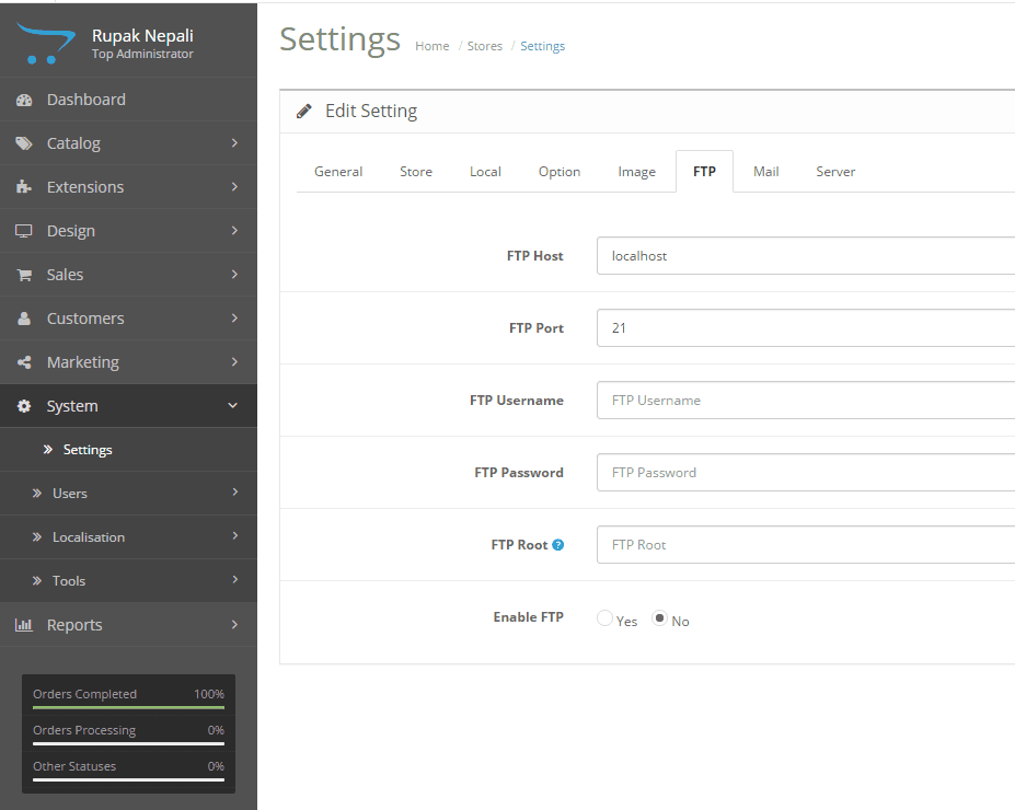 how to enable ftp in opencart