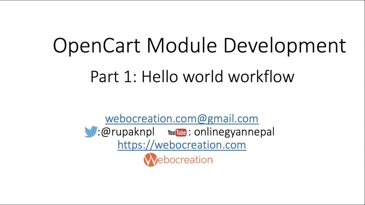 Featured image for Workflow or markup to make hello world module - OpenCart Module Development