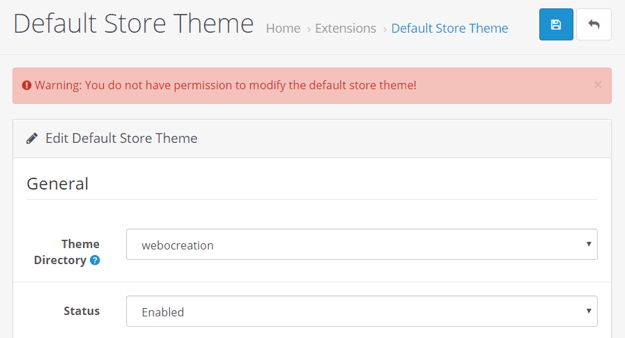 Featured image for OpenCart 3 error Warning: You do not have permission to modify the default store theme!