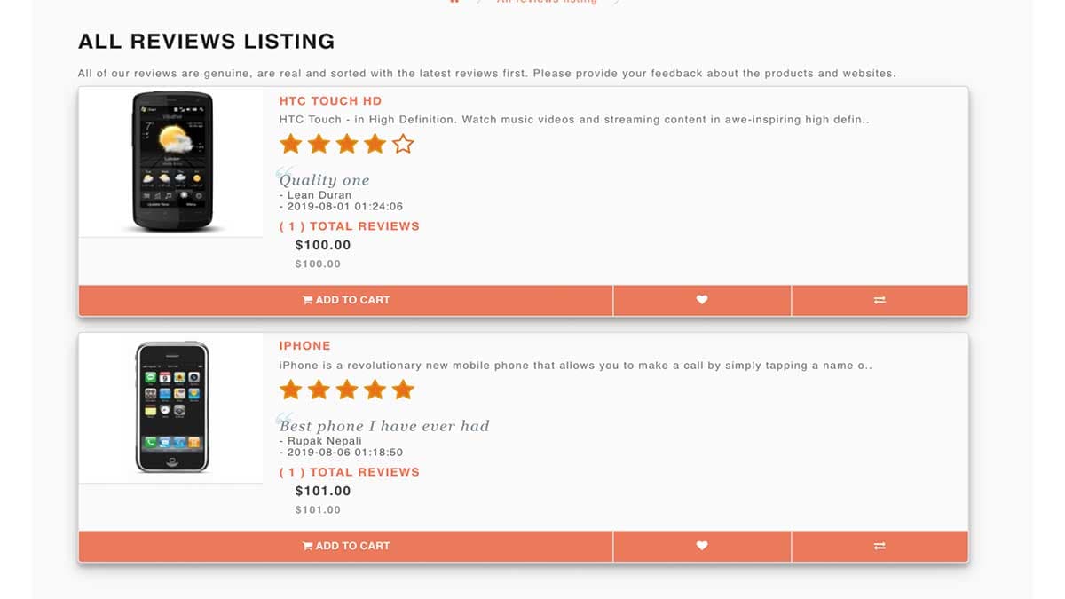 Opencart free module Review listing