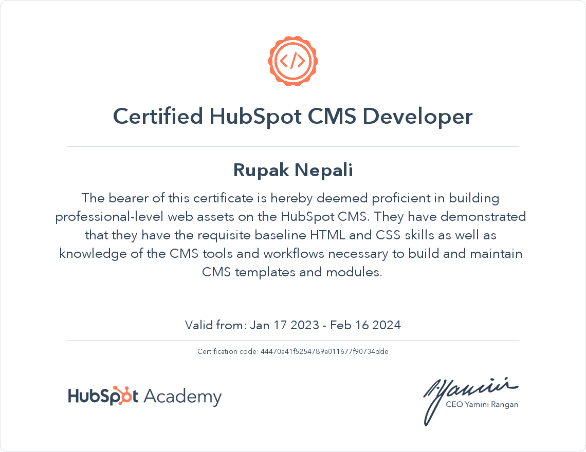 Hubspot certified developer