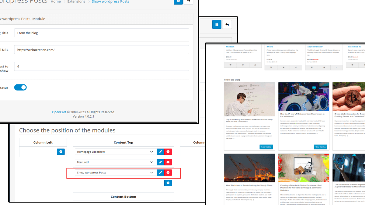 Show Wordpress blog post in Opencart